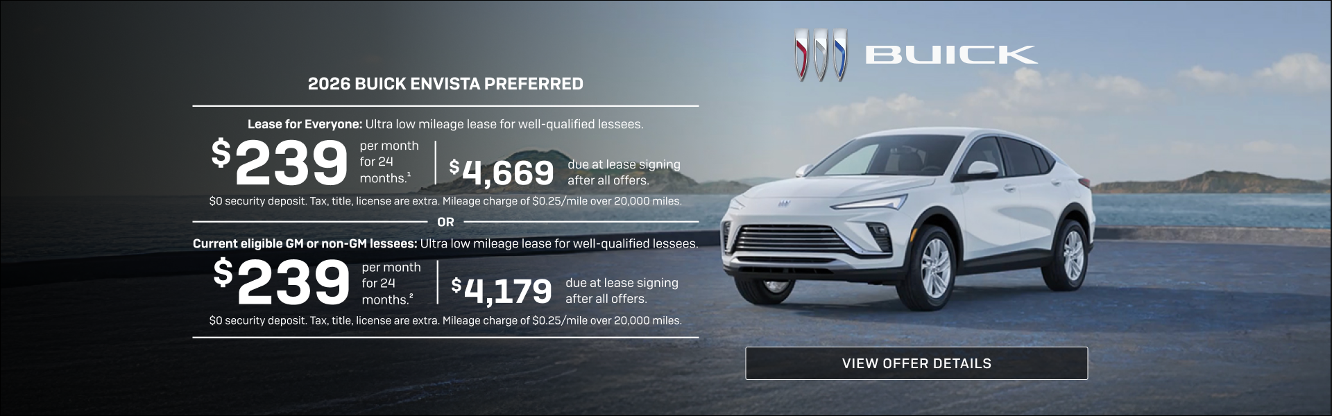 Lease for Everyone: Ultra low mileage lease for well-qualified lessees.

$239 per month for 24 mo...