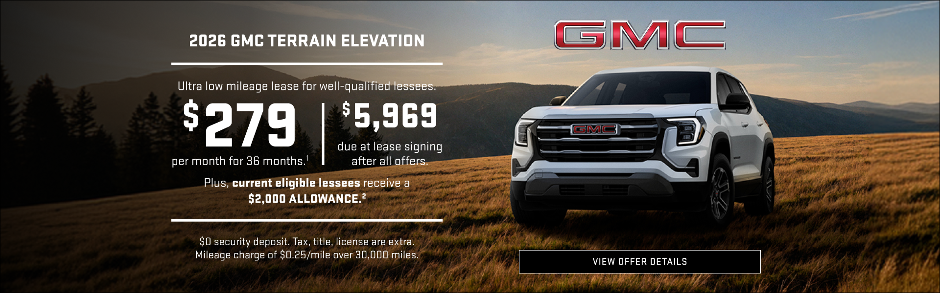 Ultra low mileage lease for well-qualified lessees.

$279 per month for 36 months.1 

$5,969 due ...